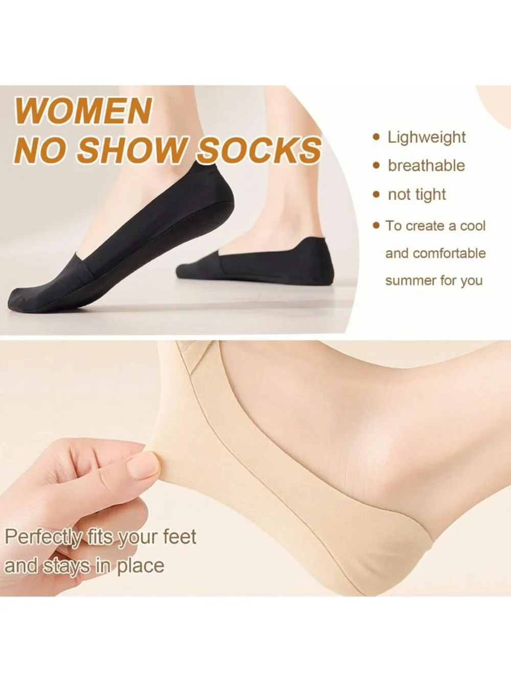 Non-Slip No Show Socks for Women - Thin Invisible Footies for Flats & Heels